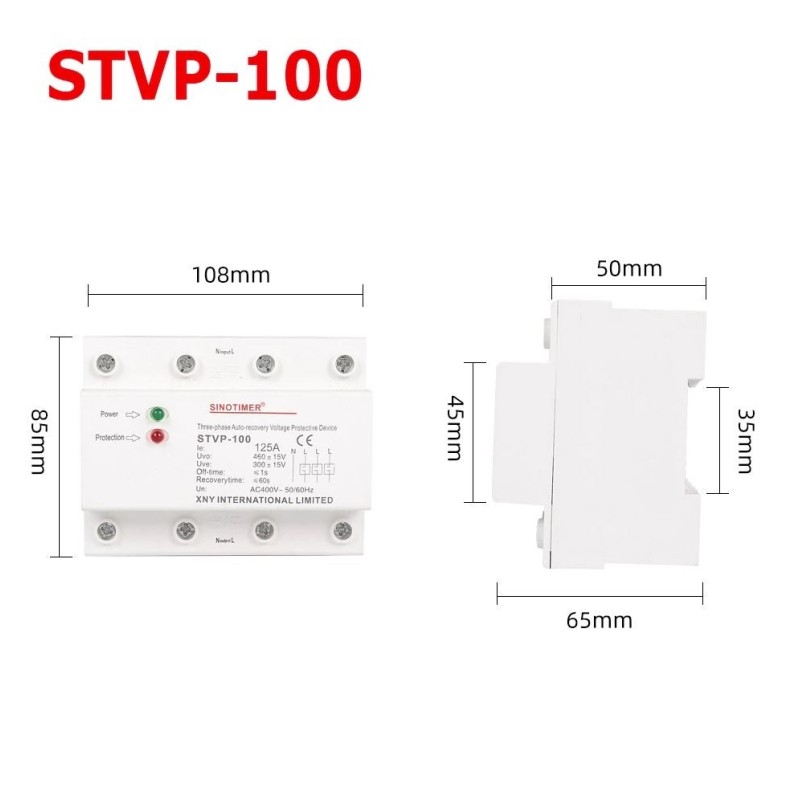 Releu siguranta digitala de protectie tensiune, Sinotimer, 125A, STVP-100, recuperare automata