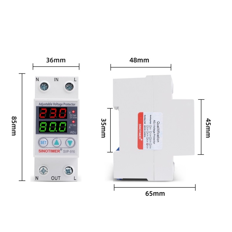 Releu monofazic digital de protectie tensiune,Sinotimer, 1-40A, ecran dublu digital LED, SVP-916-40A