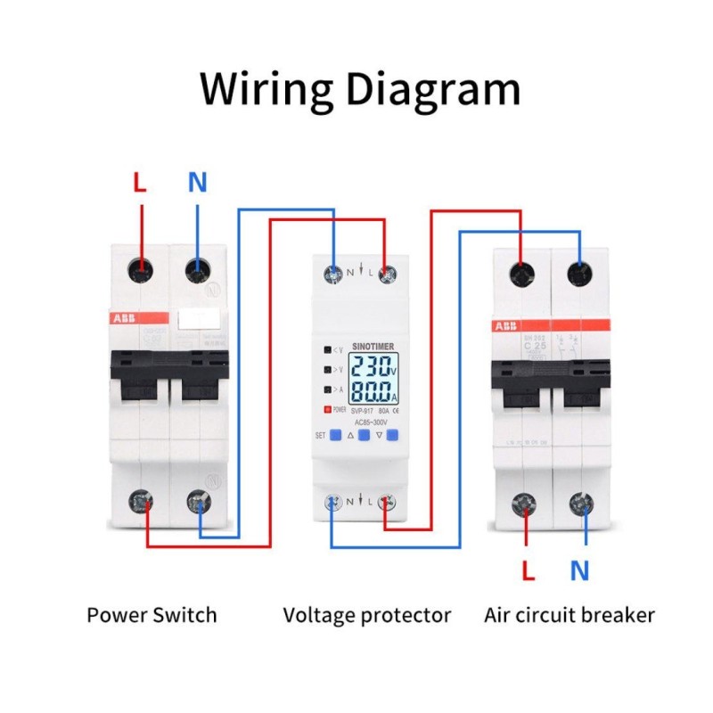 Releu siguranta digitala protectie tensiune,Sinotimer, intre 1- 80A programabil ,ecran LED, arata consum kWh, SVP-917-80A