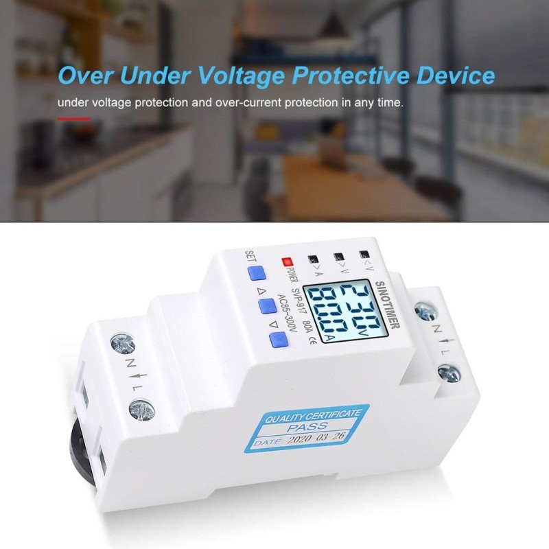 Releu siguranta digitala protectie tensiune,Sinotimer, intre 1- 80A programabil ,ecran LED, arata consum kWh, SVP-917-80A
