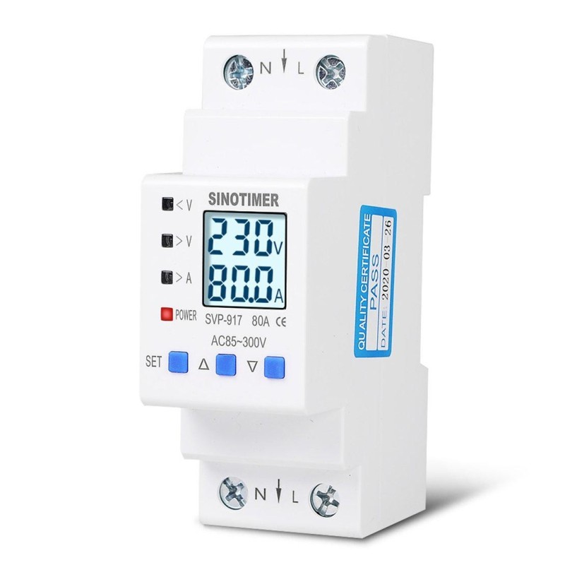 Releu siguranta digitala protectie tensiune,Sinotimer, intre 1- 80A programabil ,ecran LED, arata consum kWh, SVP-917-80A
