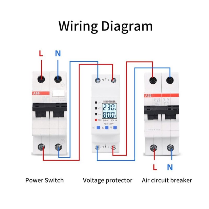 Releu siguranta digitala protectie tensiune,Sinotimer, intre 1- 80A programabil ,ecran LED, arata consum kWh, SVP-917-80A