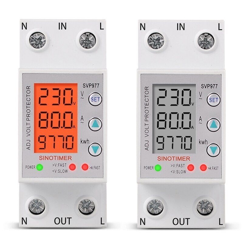 Releu siguranta digitala de protectie tensiune, Sinotimer, programabil intre 1-80A, 220V, recuperare automata, SVP-977