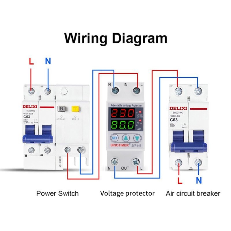 Releu monofazic digital de protectie tensiune, Sinotimer, reglabil intr 1- 80A, , ecran digital LED, SVP-916-80A