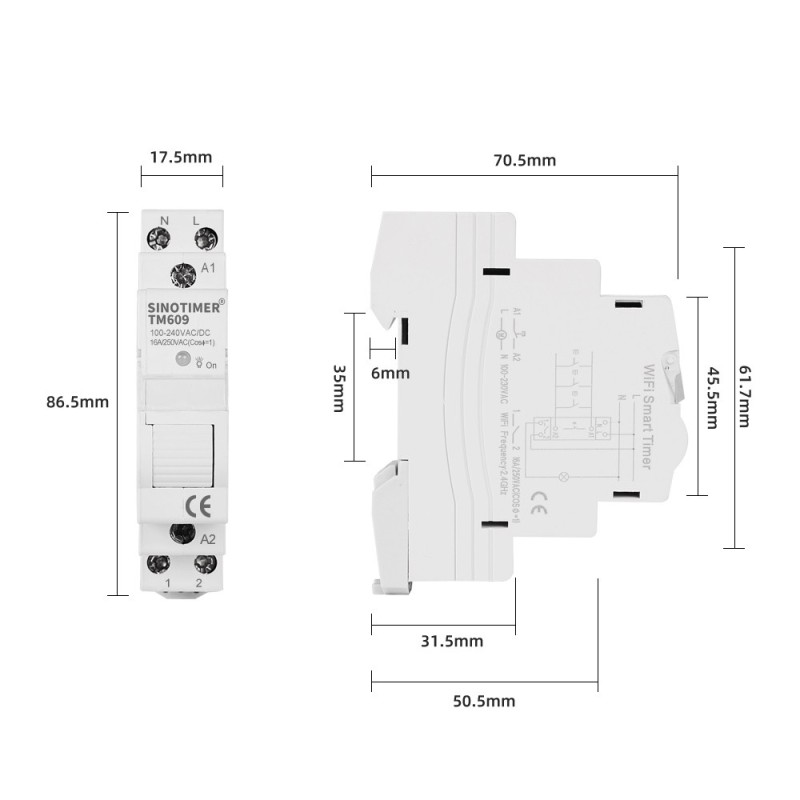 Siguranta electrica, Sinotimer, comutator temporizat monofazat, control Wifi, 230V AC 50-60Hz, 16A, TM609-16A