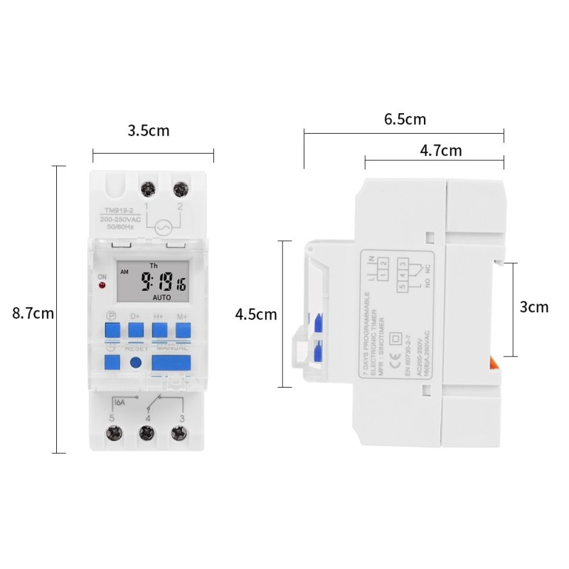Releu digital cu temporizator, Sinotimer, temporizator, intrerupator, programabila, 230V, 16A, TM919A-2-16A