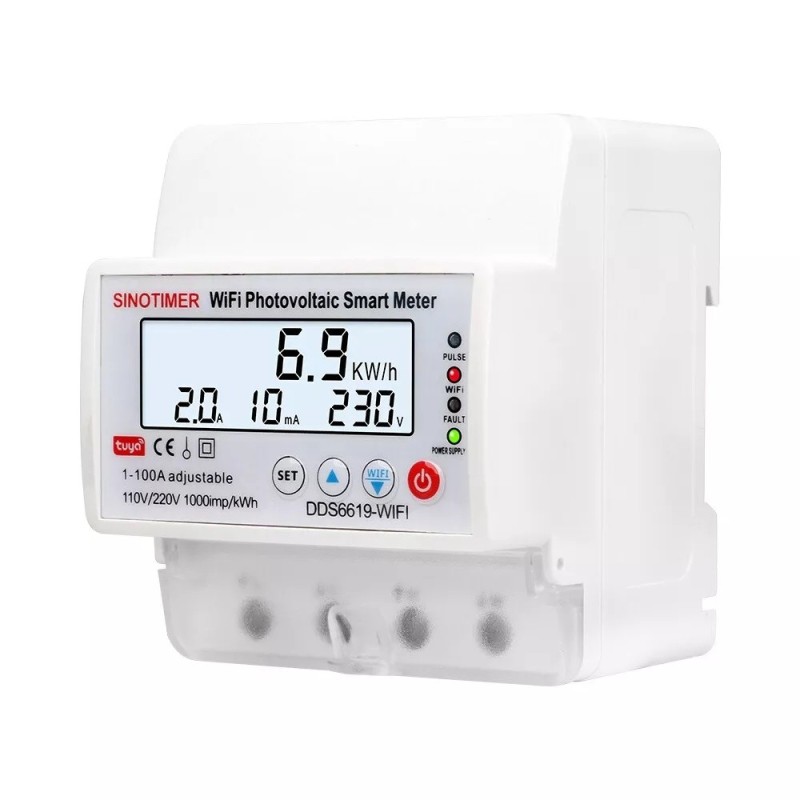 Contor de energie SINOTIMER, WIFI bidirecțional, 100A, pentru panouri fotovoltaice, întrerupător monofazat, DDS6619-WIFI