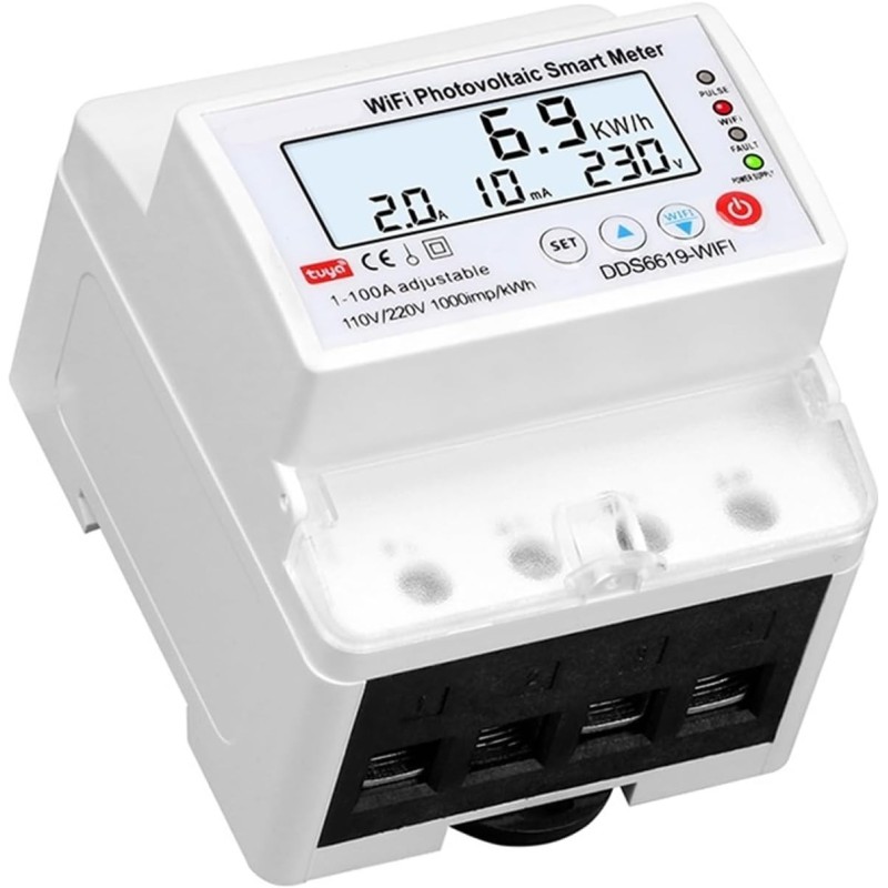 Contor de energie SINOTIMER, WIFI bidirecțional, 100A, pentru panouri fotovoltaice, întrerupător monofazat, DDS6619-WIFI