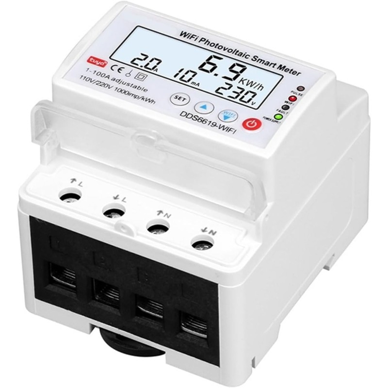 Contor de energie SINOTIMER, WIFI bidirecțional, 100A, pentru panouri fotovoltaice, întrerupător monofazat, DDS6619-WIFI