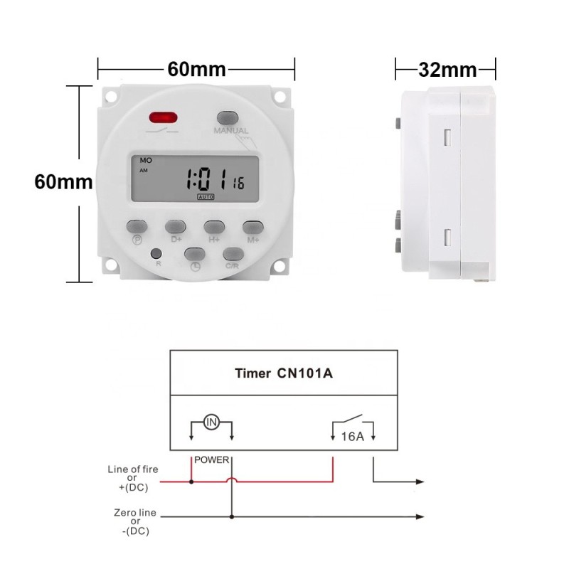 Timer digital, Sinotimer, temporizator, intrerupator, programabil interval 1 minut, 5V, 16A, CN101A-5V