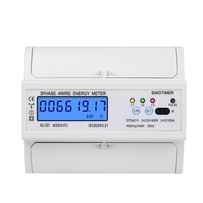 Contor de energie trifazat, Sinotimer, DIN RS485 kWh consum de putere, voltmetru curent, monitor modbus RTU 380V 400V