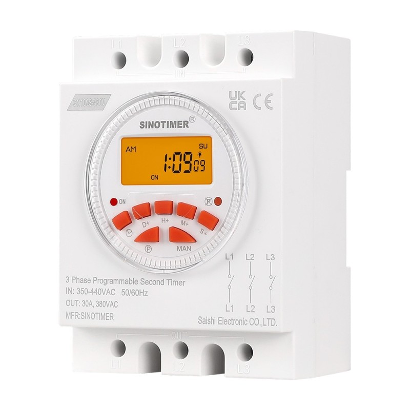 Temporizator trifazic, 380V 30A, Sinotimer, intrerupator, programabila, CN109S-380V-30A